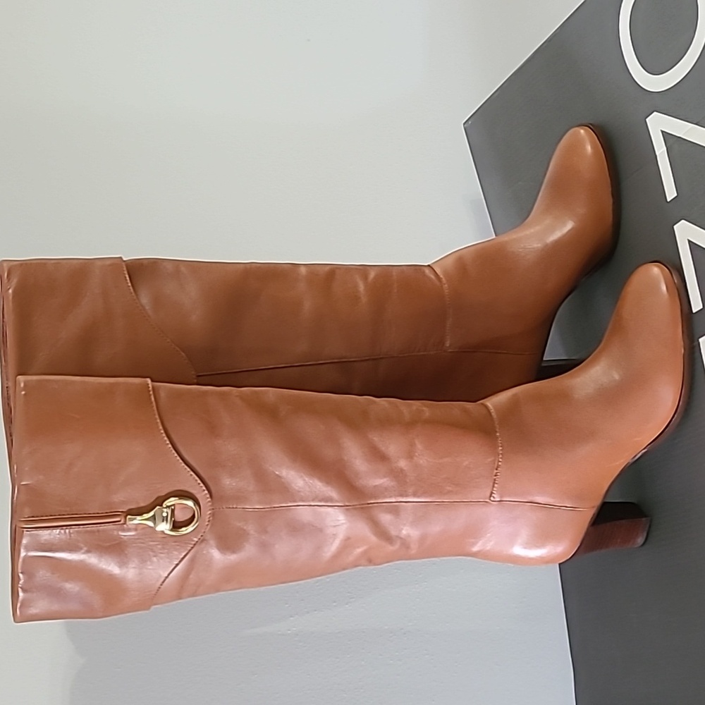Women's Arezzo Vivian Caramel Leather Knee-High Boots NWB - Picture 3 of 6